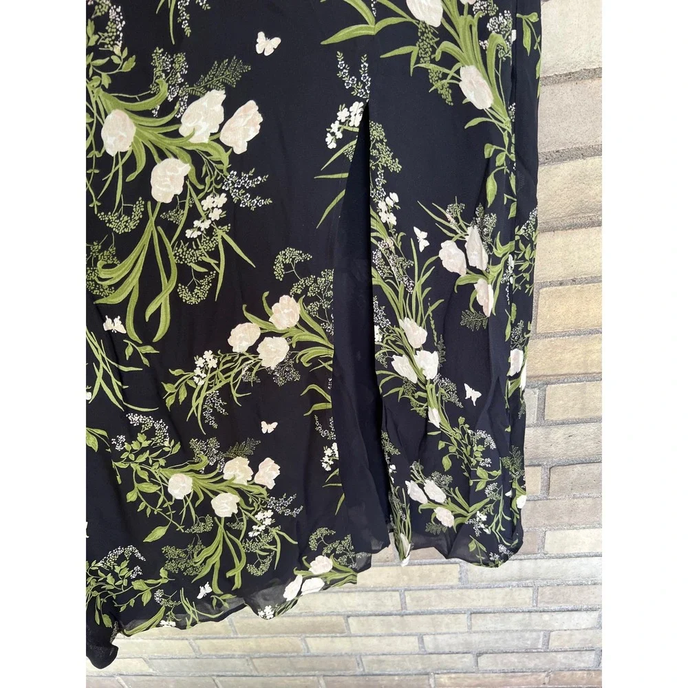 Reformation Valentin Midi Dress Black Floral Smocked High Neck Size Small 4 - Picture 5 of 8